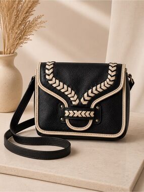 orYANY Black & Cream Leather Crossbody Bag Designer Boho Purse